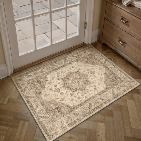 berthmeer 2 x3 small brown area rugs for bathroom bedroom entryway kitchen dorm entrance non slip washable vintage traditional oriental accent distressed carpets