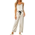 thumbnail image 2 of INSPIRE CHIC Women's Satin Pajama Sets Cami Top with Palazzo Pants 2 Pcs Silky Sleepwear Nightwear L Beige, 2 of 5