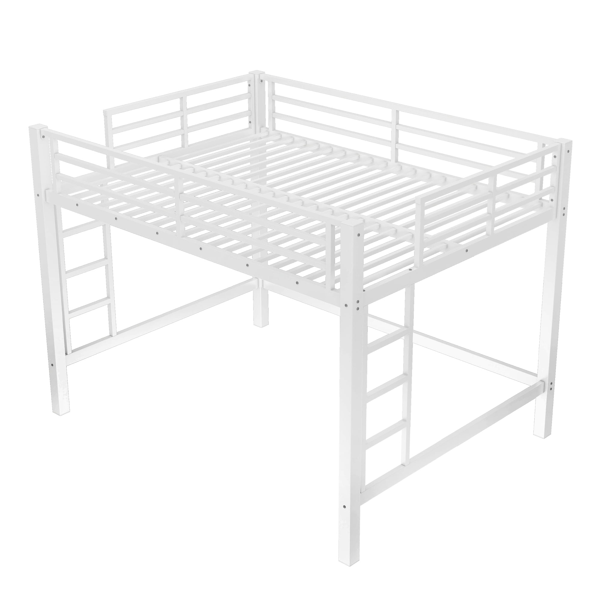 Leumius Loft Bed Queen Size,Heavy Duty Metal Bed Frame with Easy Climbing Ladder and Guardrails,White