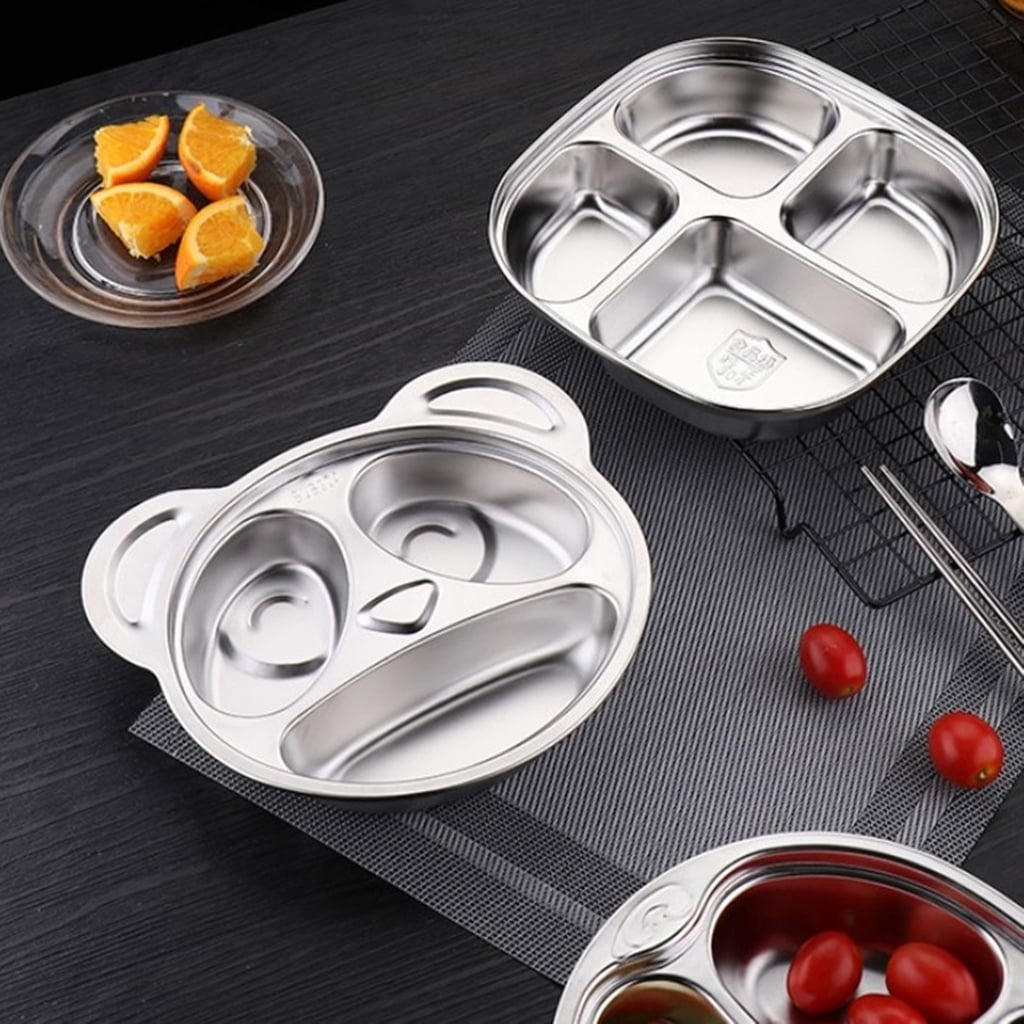 Nonrust Steel Toddler Plates Set Of 2 Unbreakable Dishware For Children Smooth Finishes Easy To Cleaning Durable Design For School Lunch Home Meals