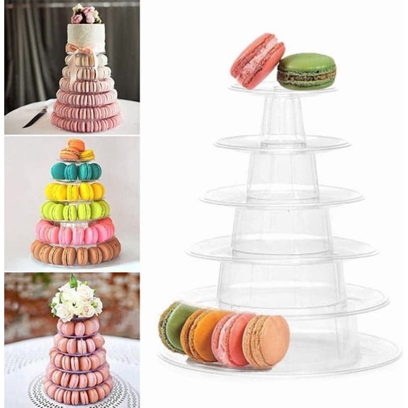 6 Tiers Round Macaron Tower Stand -  Transparent PVC Cupcake & Dessert Display Rack for Baby Shower, Wedding, Birthday Party Decor