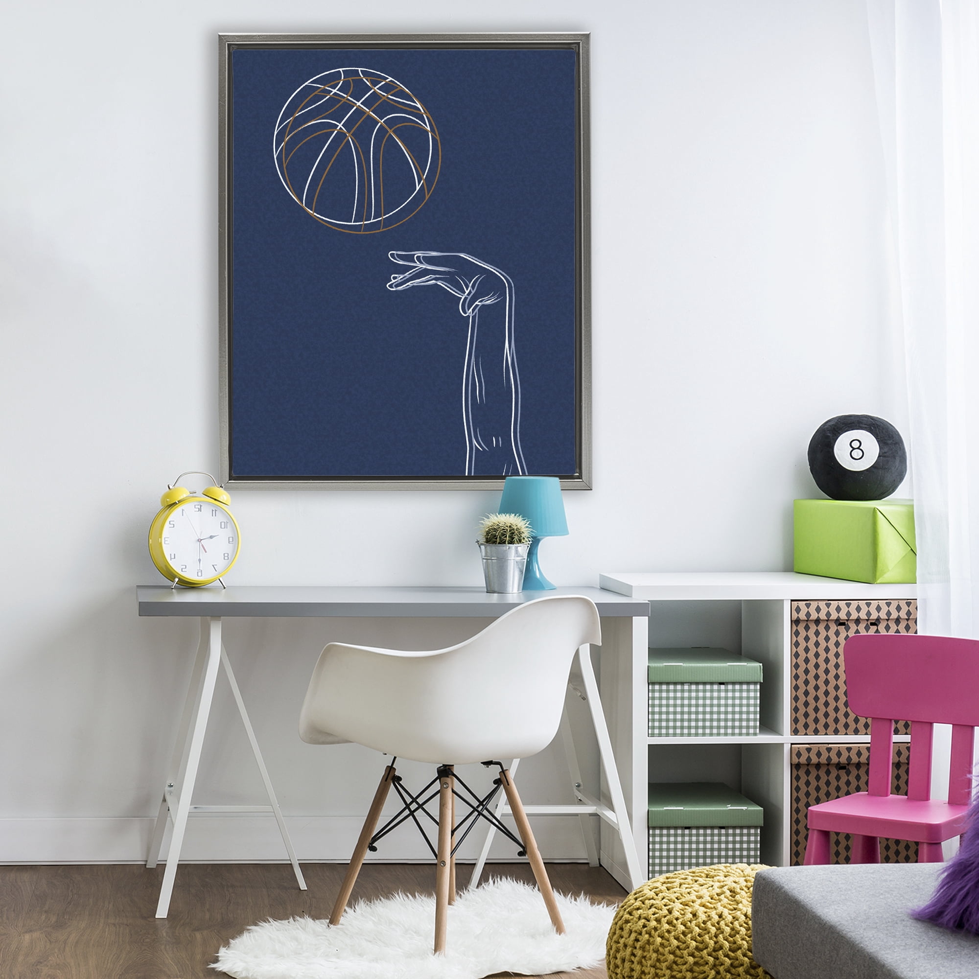 Stupell Industries Basketball Lines Contour Gray Framed Floater Canvas Wall Art, design by Marcus Prime