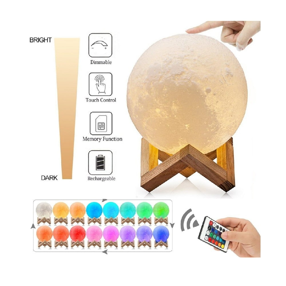 16 LED Colors Remote & Touch Control Health Upgrade Dimmable Rechargeable Lunar Night Light（5.1in Full Set with Wooden Stand STAR JOINING Moon Lamp 3D 