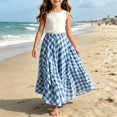 thumbnail image 6 of Ruyang Kids Girls Flared Skirt Plaid Elastic High Waisted A-line Swing Skirt Summer Lightweight Versatile Half Body Skirts, 6 of 9