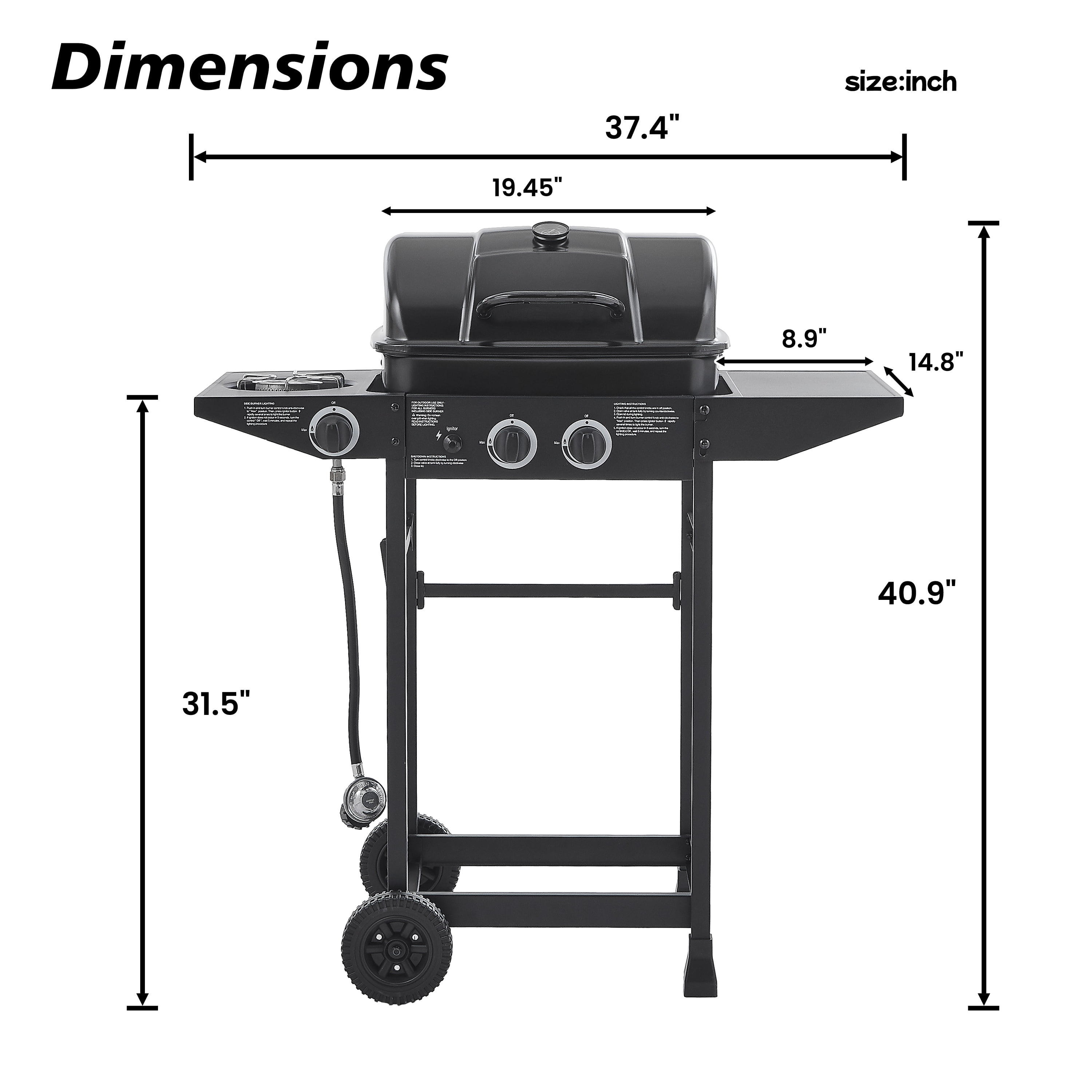 Urday 2-Burner Propane Gas Grill with Side Burner, 24,000 BTU Stainless Steel Barbecue Grill, Outdoor BBQ Grill with Enameled Cast Iron Grates & Side Tables for Patio & Backyard, Silver