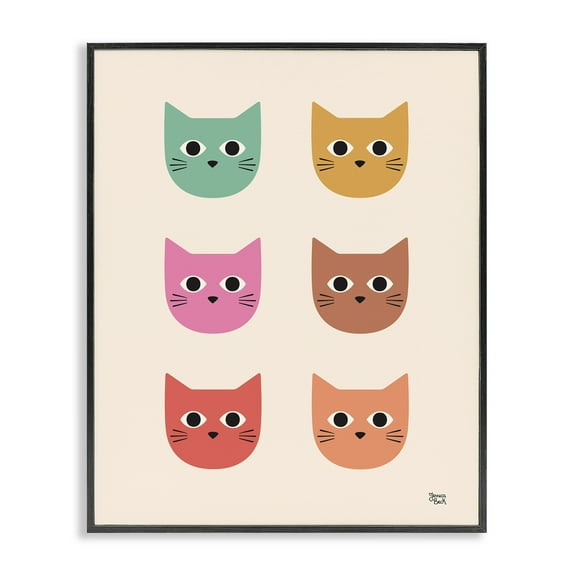 Stupell Industries Colorful Cat Faces Animals Painting Black Framed Art Print Wall Art, 11 x 14