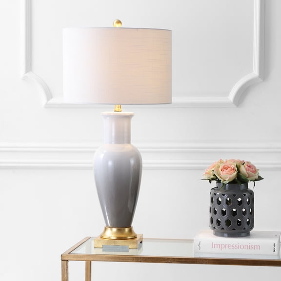JONATHAN Y Dip Dye 31.5" Ceramic LED Table Lamp, White/Grey, JYL3017B