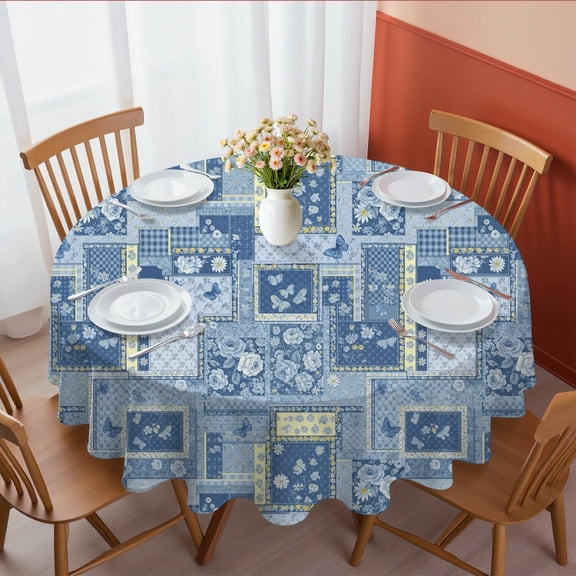 Pioneer Flower Floral Print Pattern Round Tablecloth 60 X 60 Inch, Wrinkle Resistant Wipeable Table Cloth for Kitchen Dining Picnic Patio Party