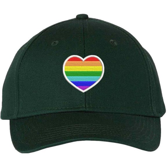 Rainbow Heart Embroidered Baseball Cap LGBTQ+ Pride Love Colors All Gender Structured Hat (Green)