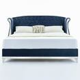 thumbnail image 3 of Christopher Knight Home Queen Velvet Platform Bed Frame, Nailhead Trim Button-Tufted Wingback Headboard, Blue, 3 of 11