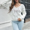 thumbnail image 4 of Ashirexll Pullover Sweaters for Women Winter Sweaters Fashion Solid Color Long Sleeve Hollow V-Neck Casual Fall Knitted Sweater Tops, 4 of 7