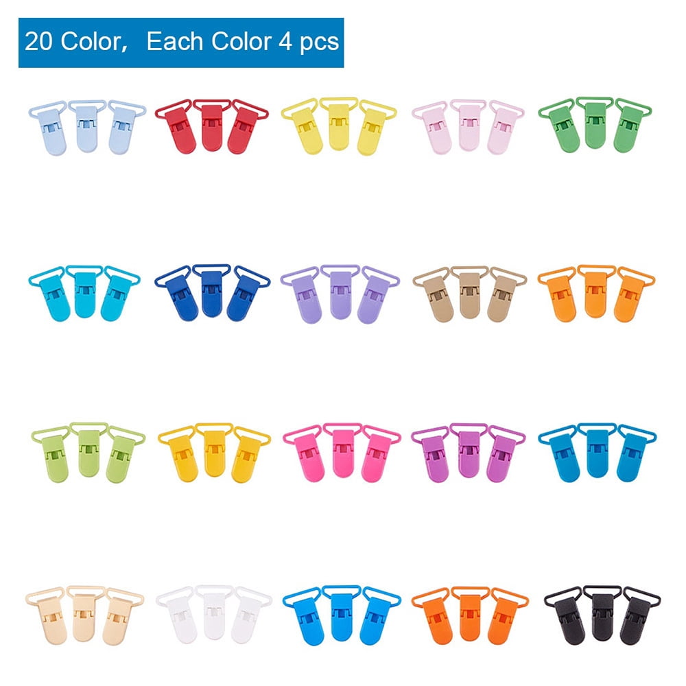 80 PCS 20 Color Plastic Pacifier Suspender Clips Holder for Dummy Soother Toy Teething Ring Leash Bib Snap Holder Clip Snap