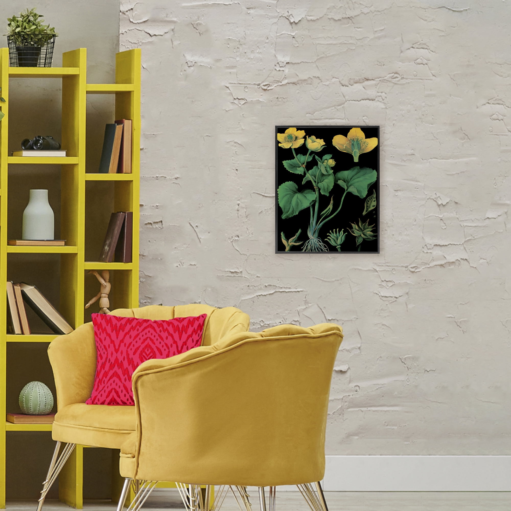 Stupell Industries Marsh Marigold Illustration Study Black Framed Giclee Art, design by Vintage Hustle