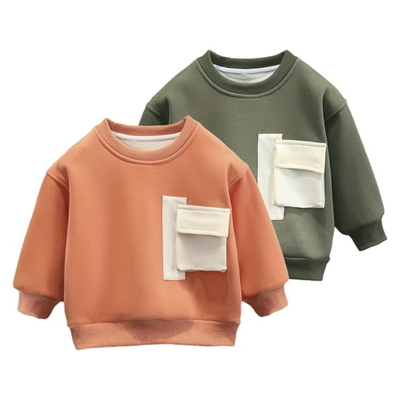 Esaierr 2-12 Years Boys Fall Winter Sweatsuit Top for Kids Toddler,Solid Color Thickened Warm Fleece Sweatshirt,Fleece Sweaters Bottom Shirt