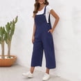 thumbnail image 2 of Plus Size Jumpsuit for Women Cotton Linen Wide Leg Overalls Loose Casual Baggy Solid Cute Rompers Capris Pants with Pockets, 2 of 6