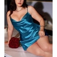 thumbnail image 6 of Youpwaven Women's Plus Blue Satin Nightgown Sexy Spaghetti Strap Dress Sexy Valentine's Day Home Dressing Gown Short Sleepwear Ice Silk Lingerie for Women, Size XL-5XL, 6 of 8