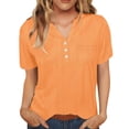 thumbnail image 3 of LIUJUNSHOP Casual Cotton Linen Tshirts Shirts for Women Loose Fit V Neck Short Sleeve Plain Button Up Blouses Ladies Summer Tops, 3 of 9