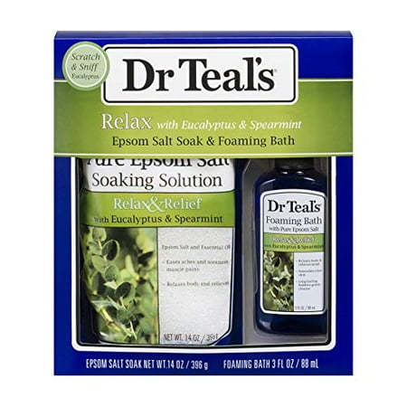 Christmas Epsom Salt Wine Bottles Dr Teal's Eucalyptus Epsom Salt & Foaming Bath Oil Sampler Gift Set 2019 - Give The Gift of Rejuvenation & Self Care! - 14 oz Bag of Eucalyptus Bath Salts & 3 oz Bottle of Eucalyptus Foaming Bath Oil ()