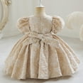thumbnail image 4 of MEZZALL Flower Girl Dresses For Baby Girls Party Dresses Puff Sleeve Square Collar Toddler Puff Sleeve Pageant Dress With Bowknot Infants Sundress Breathable / 3-4 Years, 4 of 4