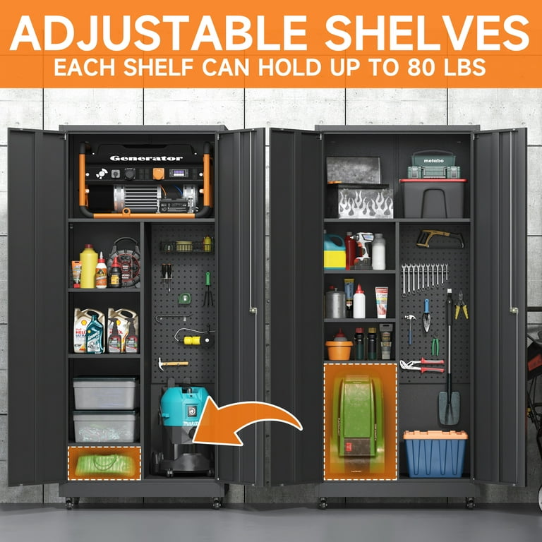 Coolsun Metal Garage Storage Cabinet with Locking Doors, 71" H Rolling Tool Storage Cabinet with Wheels, Tall Storage Cabinet with Adjustable Shelves for Office Home,Garage,Shop-Black