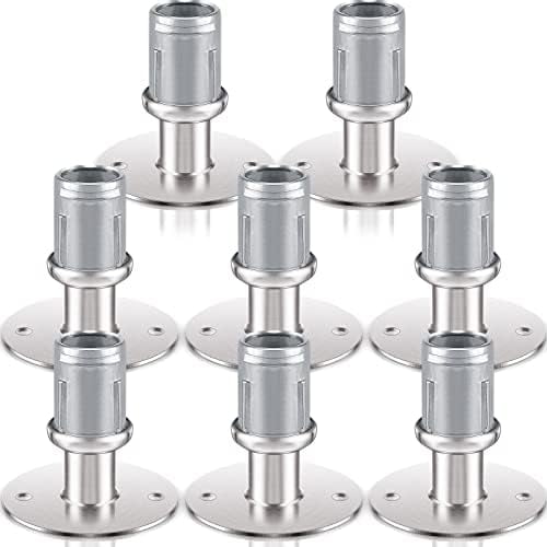 Adjustable Stainless Steel Flanged Feet Round Base Furniture Feet for 1 5/8 Inch Od Stainless Steel Tubing, Pipe Style Table Legs Support, Height Adjustable 1 3/8 to 2 1/2 Inch(8 Pcs)
