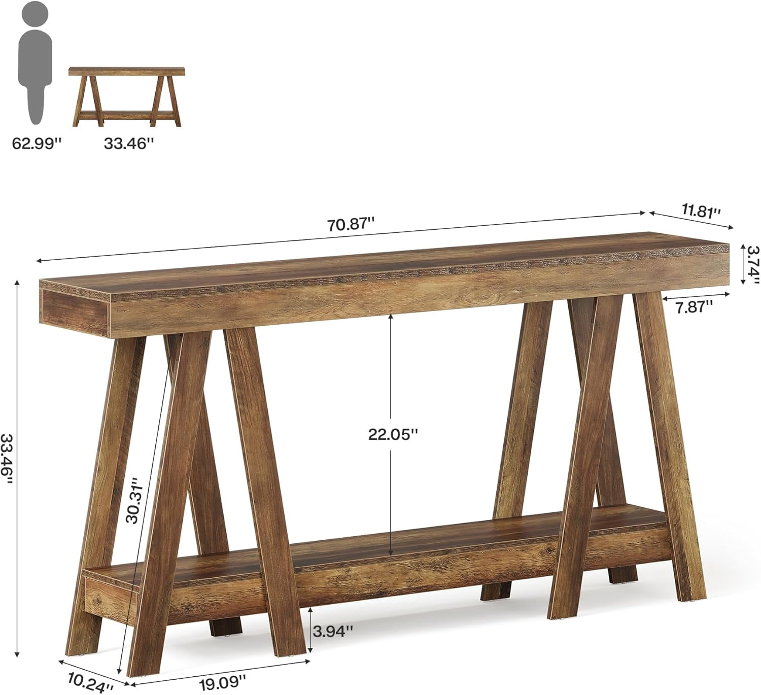 Tribesigns 70.87" Farmhouse Console Table, 2-Tier Entryway Accent Table Behind Sofa for Living Room, Entrance, Foyer