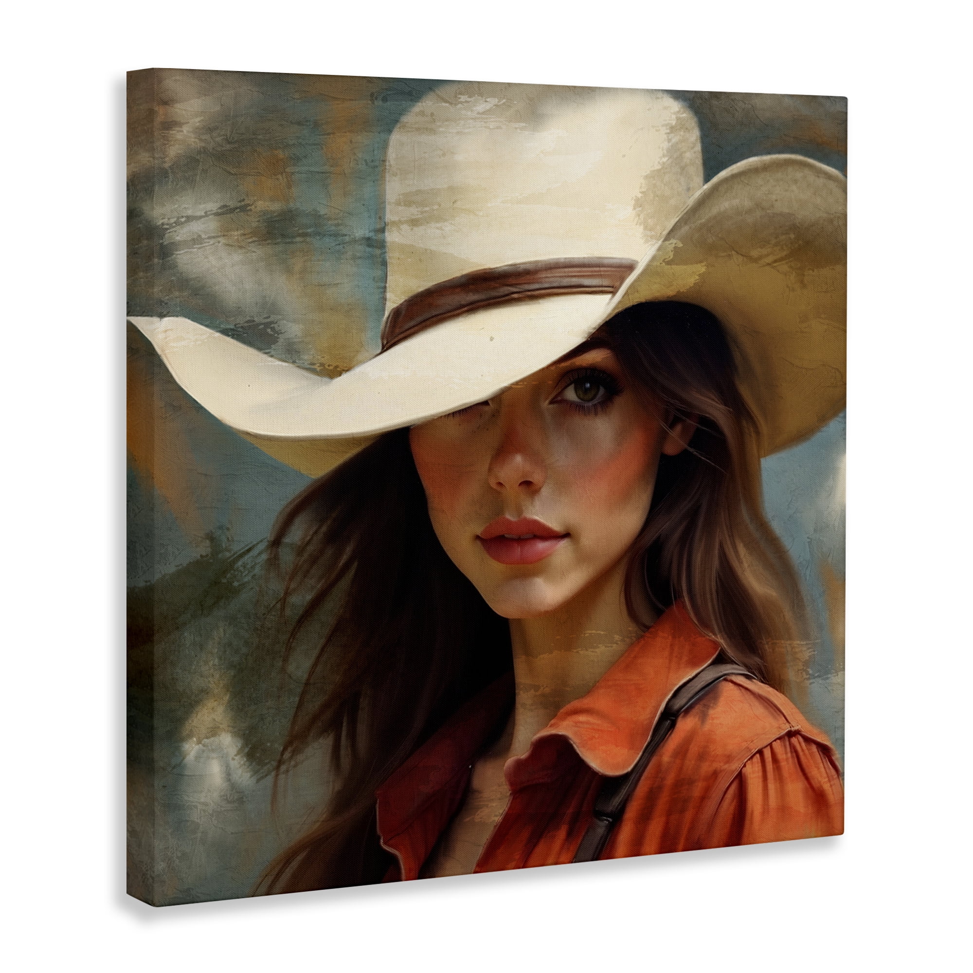 Cowgirl Gaze Beneath Hat Canvas Wall Art, design by Kim Allen