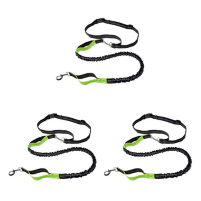 Transemion Laisse Réfléchissante pour Animaux Corde de Traction Ceinture Réglable Jogging Multifonctionnel Laisse pour Chien Vert 3Ensemble