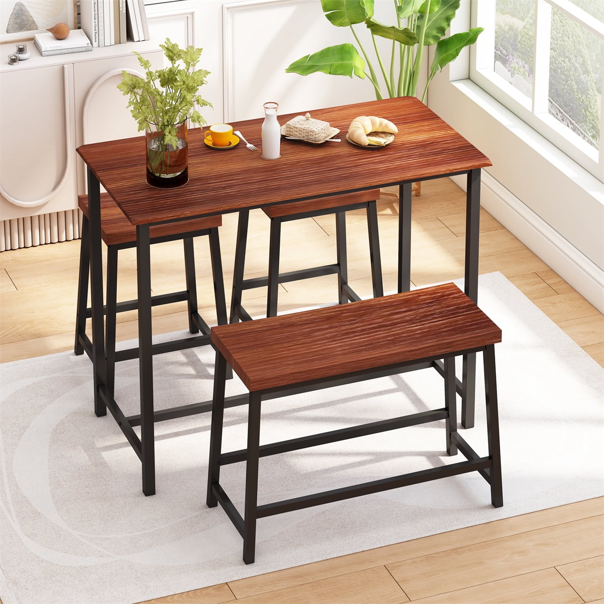 4Piece Dining Table Set,Industrial Breakfast Bar Table and Stools Set