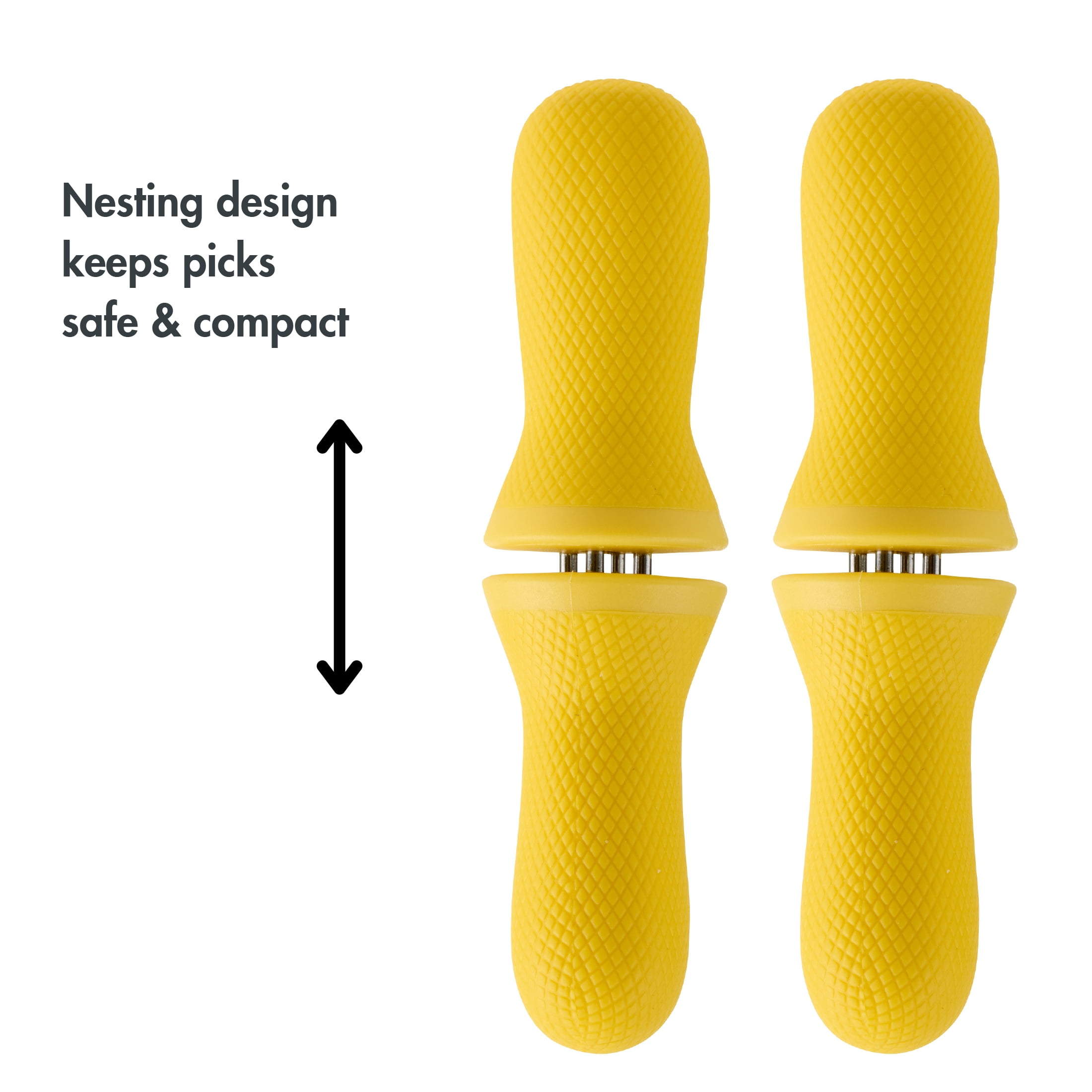 Mainstays 8-Piece Stainless Steel Interlocking Corn Skewer Set, Vibrant Yellow Handles