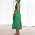 thumbnail image 4 of B91xZ Femmes Sans Manches Dresses V Cou Volants Sans Manches Simple Couleur Unie Décontracté Summer Robe d'Hiver, Vert M, 4 of 5