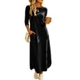thumbnail image 5 of Zynoxe Maxi Dresses for Women Classic Round Neck 3/4 Sleeve Dresses Casual Loose Solid Color Long Dress Soft Stretchy Daily Wear T-Shirt Dresses with Side Spilt & Pockets S, 5 of 9