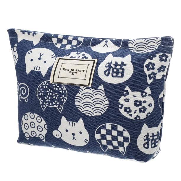 Bolsa de maquillaje de lona, bolsa de maquillaje de gran capacidad, bolsa de cosméticos, bolsas de cosméticos para mujeres para monedero, fundas, lápices labiales, pinceles, azul