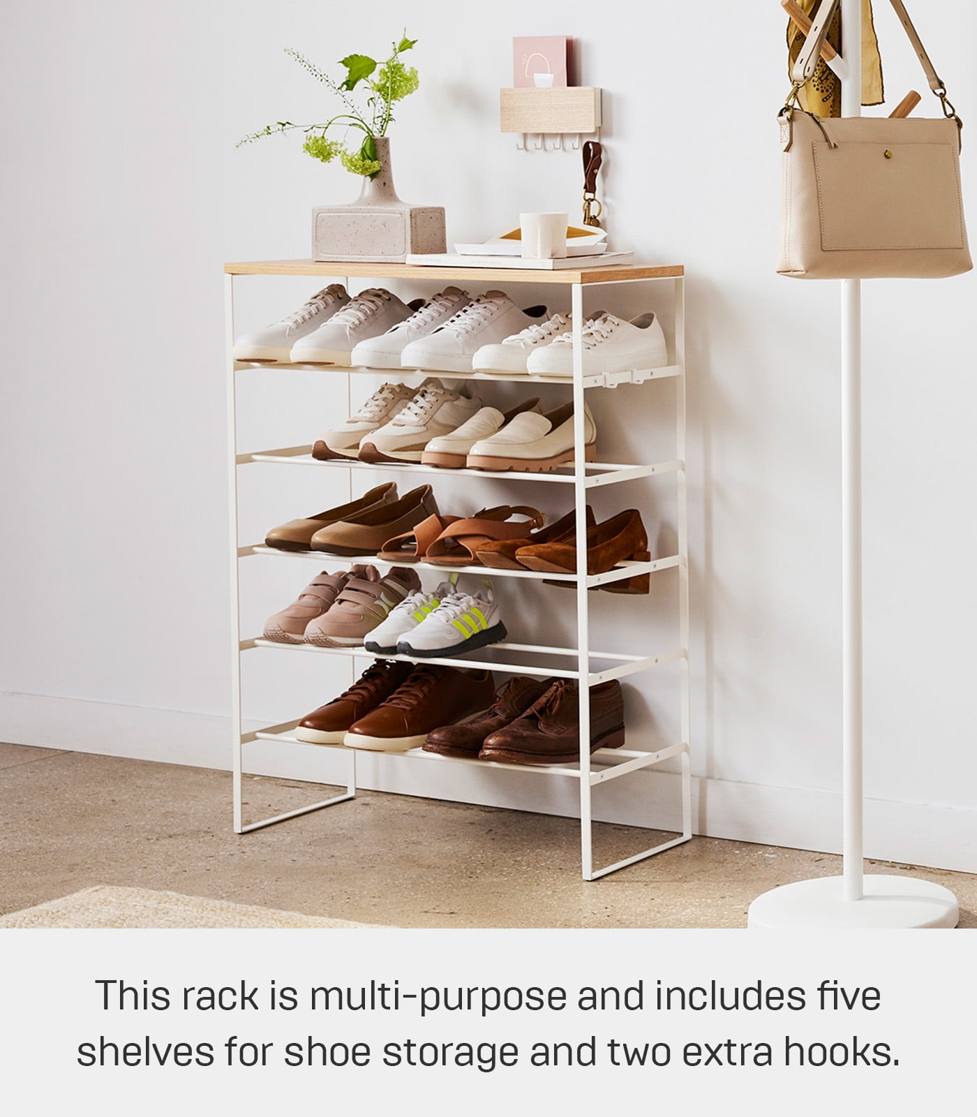 Yamazaki Home Six-Tier Shoe Rack, White, Steel, Holds 18 to 21