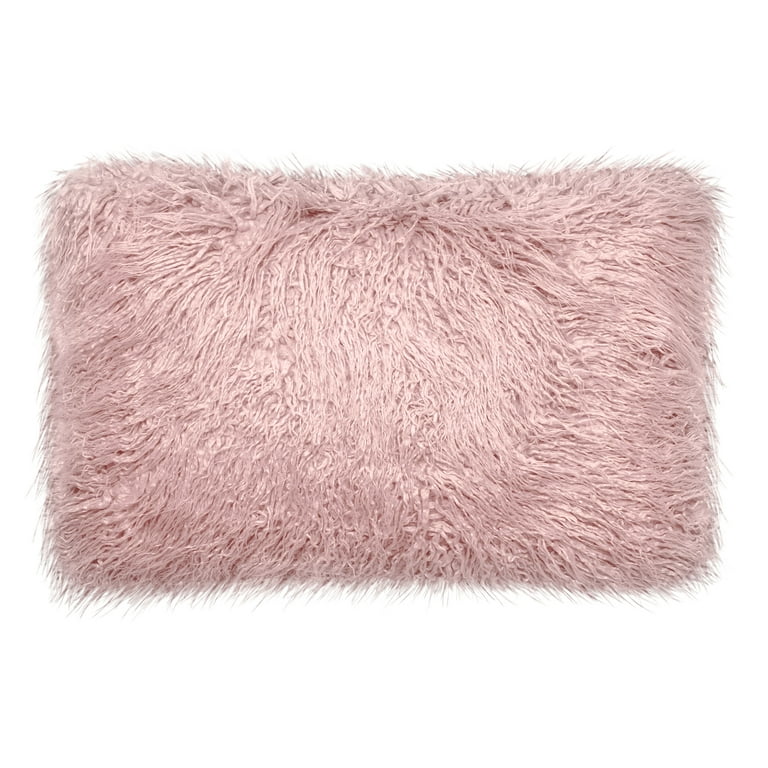 Better Homes Gardens Feather Filled Velvet Square Mongolian Faux Fur Oblong Decorative Throw Pillows White Blush 2 Piece Set Walmart