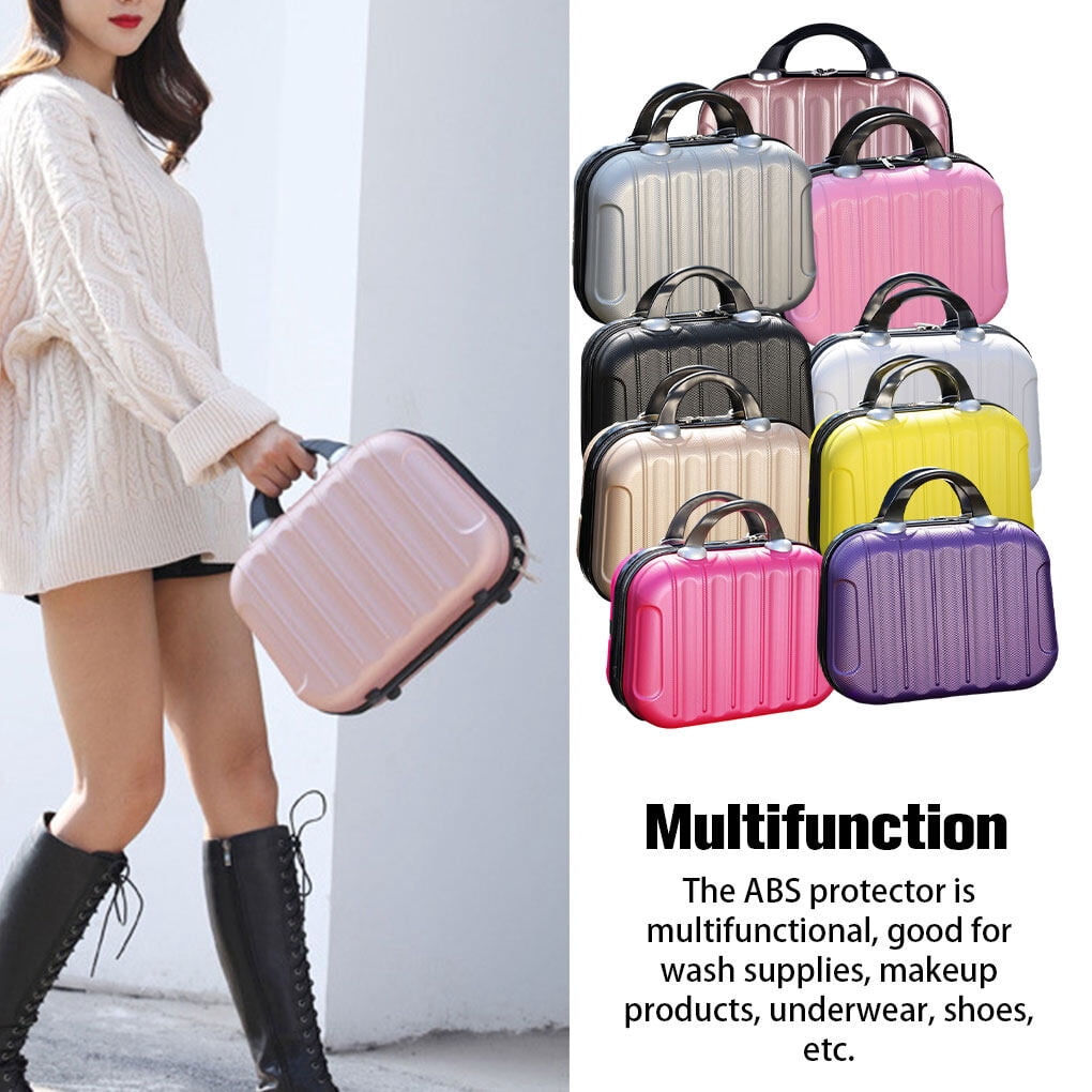 TureClos Makeup Storage Organizer Travel ABS Toiletry Suitcase Box Mini Boarding Luggage Cosmetic Case Large Capacity Bag Champagne