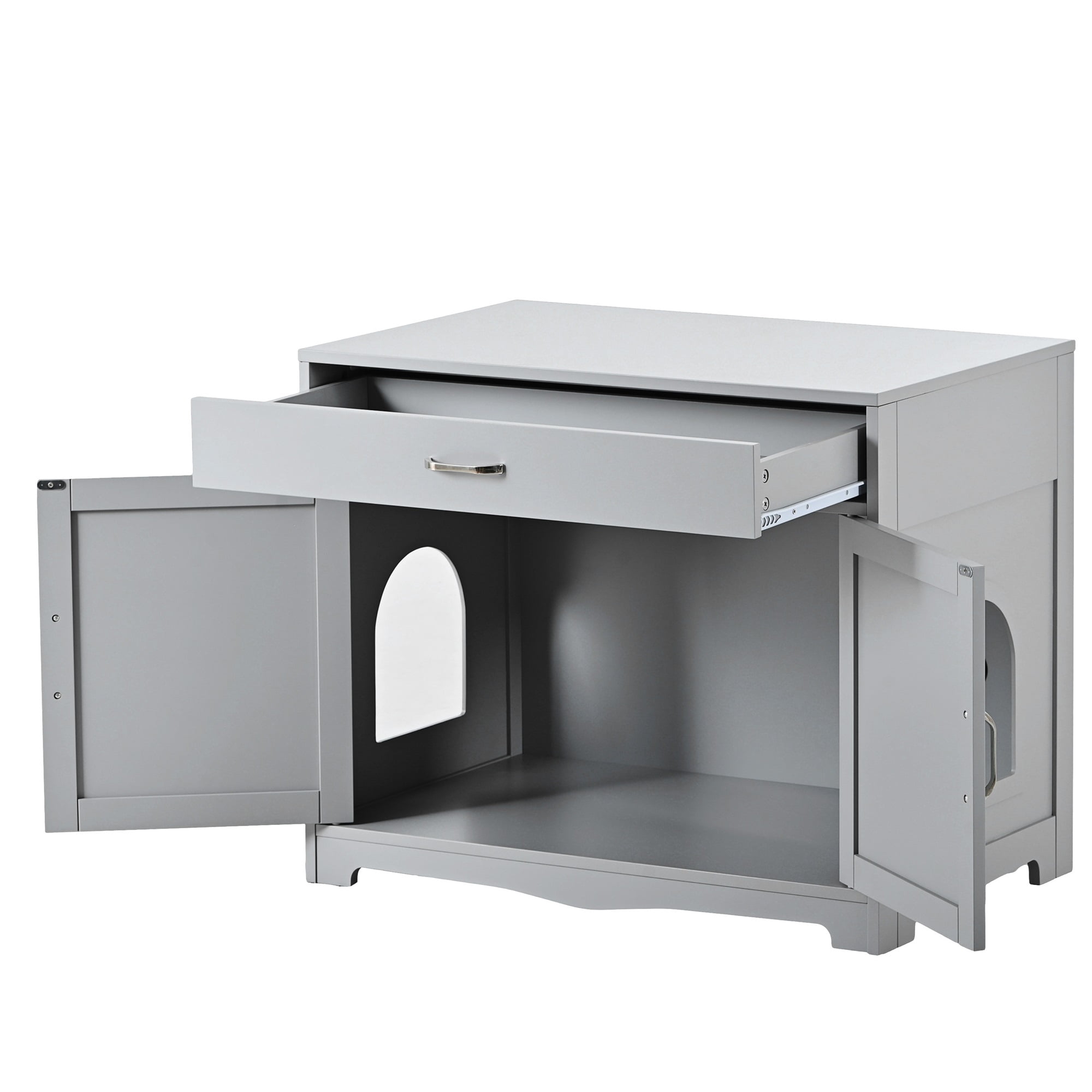 Pefilos 31" Cat Litter Box Enclosure, Hidden Cat Washroom Furniture with Divider, Large Wooden Pet House, Enough for Most of Orange Cat and Litter Box, Gray Pefilos 31" Cat Litter Box Enclosure, Hidden Cat Washroom Furniture with Divider, Large Wooden Pet House, Enough for Most of Orange Cat and Litter Box, Gray