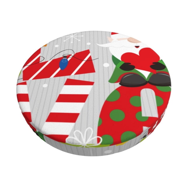 Disketp Christmas Gnome With Love Funda Redonda para Taburete, Funda de Cojín para Silla de Bar Suave y Elástica-14 inch