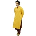 thumbnail image 4 of Atasi Men's Yellow Cotton Satin Kurta Pyjama Long Ethnic Indian Shirt-Small, 4 of 7