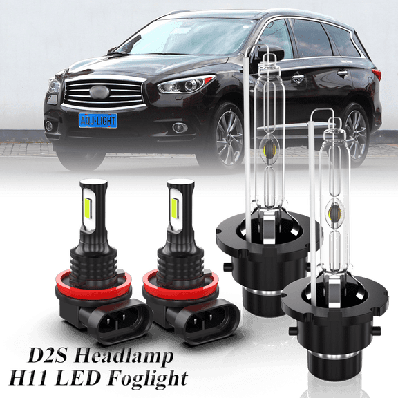 Fit for INFINITI QX60 2014 2015 – D2S Xenon Headlight H11/H9/H8 LED Foglights Bulbs Combo 4 Pack, 6000K Diamond White 3800LM Super Bright, Auto Headlamp Upgrade Set