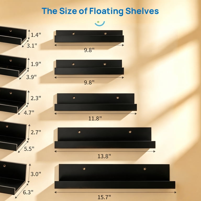 Sindcom Floating Shelves, Set of 5, Black photo 3