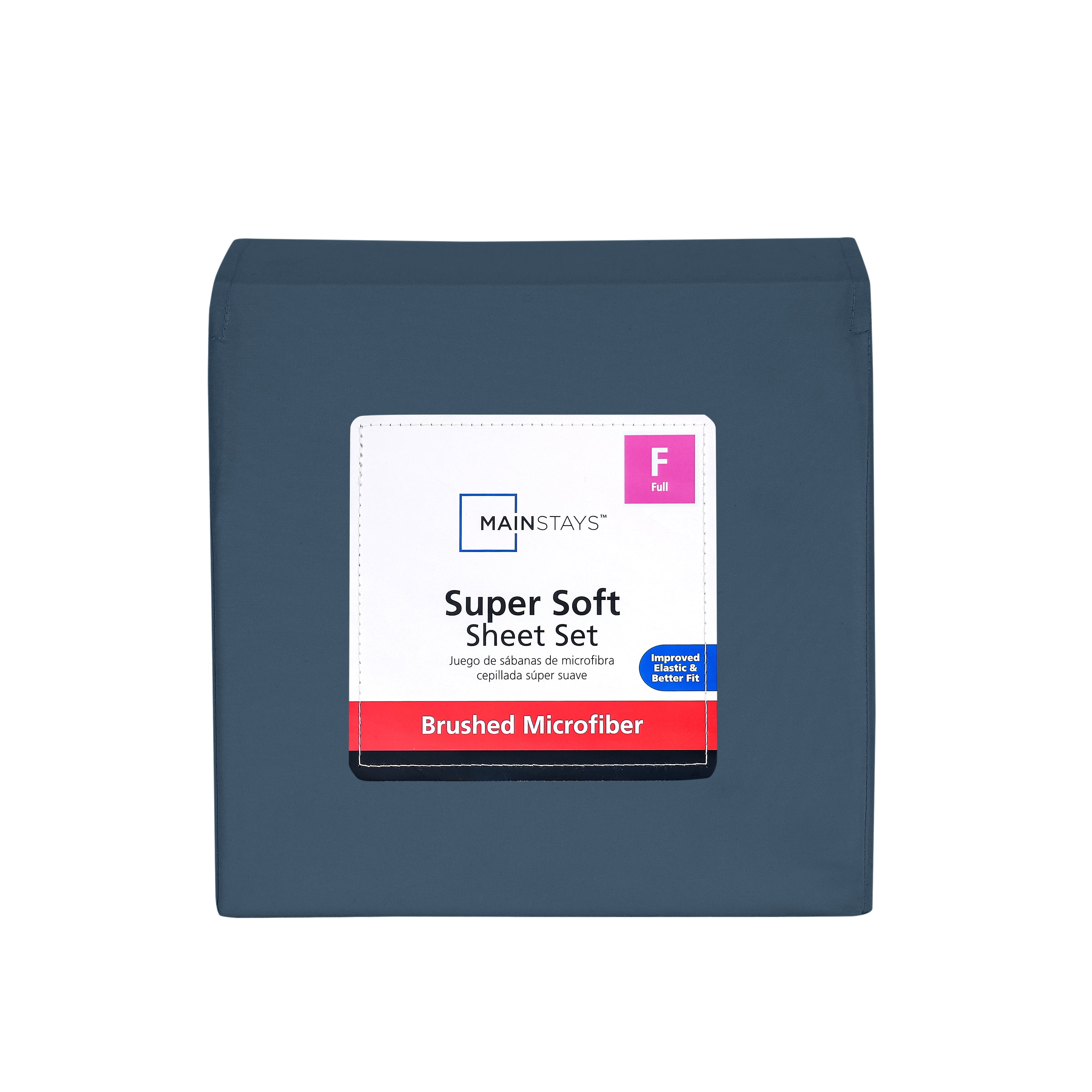 Mainstays Super Soft Brushed Microfiber Bed Sheet Set, Washed Dark Blue, Full, 4 Piece