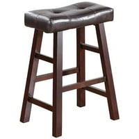 Legacy Decor Pair of 24" Dark Espresso Wood Bar Stools Wrapped in Espresso Bonded Faux Leather