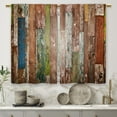 thumbnail image 5 of Brown Farmhouse Wooden Barn Door Kitchen Curtains Country Wood Western Small Short Cafe Window Curtains Rustic Vintage Bathroom Window Drapes Treatment Tier Curtains 2 Panels (27.5x39 Inch), 5 of 6