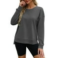 thumbnail image 2 of Plus Size Hoodies for Women Solid Color Casual Loose Round Neck Long Sleeve Color Block Side Slit Pullover Sweatshirts Tops,Dark Gray,2XL, 2 of 5