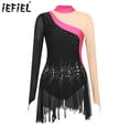 thumbnail image 2 of Traje de baile de patinaje artístico para mujer, vestido de baile con tutú de bailarina con cuello simulado, vestido de baile lírico de manga larga con diamantes de imitación brillantes, 2 of 5