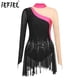 thumbnail image 2 of Traje de baile de patinaje artístico para mujer, vestido de baile con tutú de bailarina con cuello simulado, vestido de baile lírico de manga larga con diamantes de imitación brillantes, 2 of 5