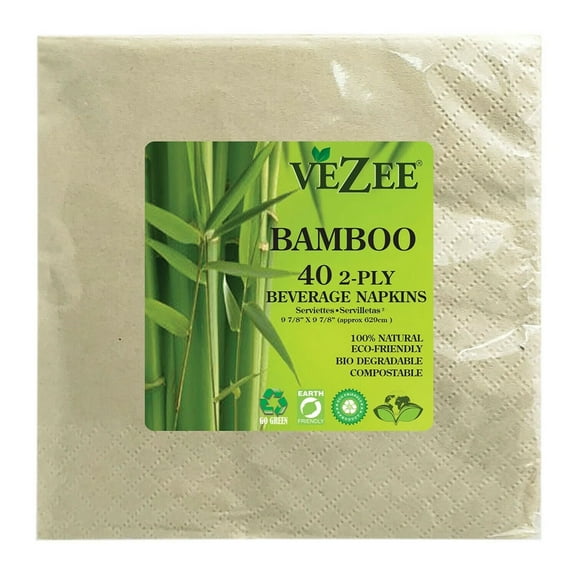 Vezee Bamboo Disposable Eco Friendly Beverage Napkins For Parties 2 Ply 80Ct