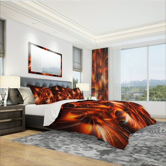 Designart 'Orange Startbusts' Modern & Contemporary Duvet Cover Set