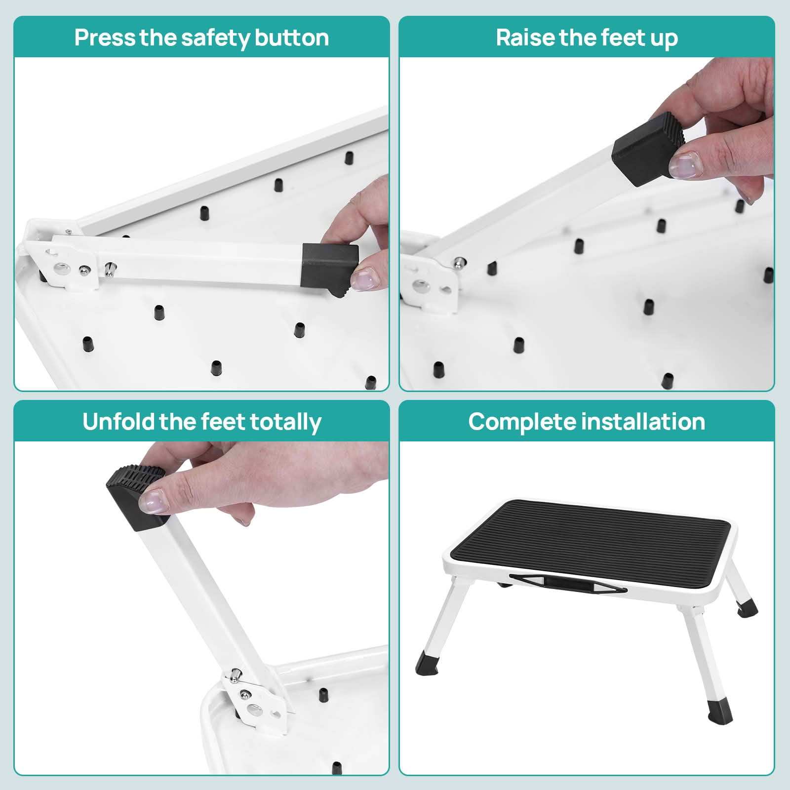 MAYEERTY Foldable Metal Step Stool with Anti-Slip Platform & Rubber Feet, Heavy Duty Portable Folding Stool Holds Up to 330 LBS for Home RV Warehouse Outdoor Use